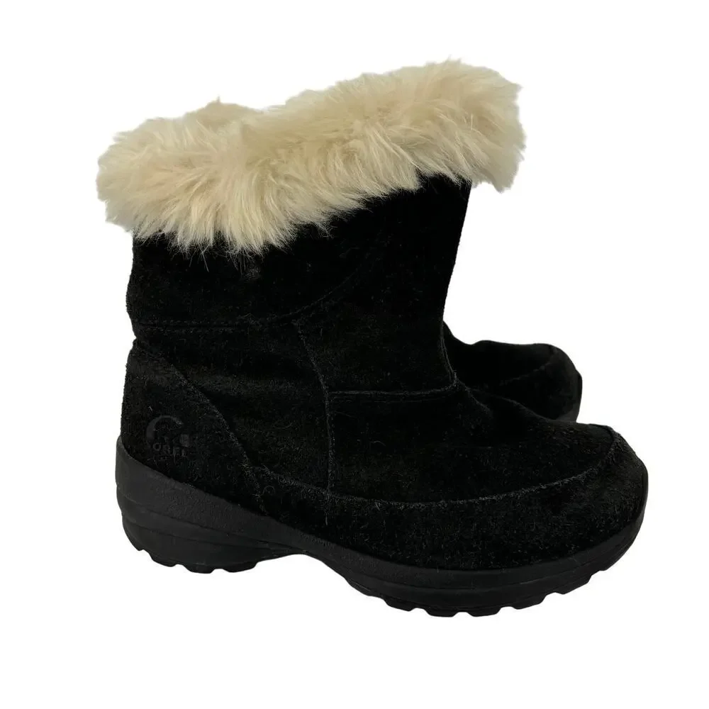 Sorel Boots Size 6.5‎ Black Suede Leather Faux Fur Size Side Zip Northern Lite